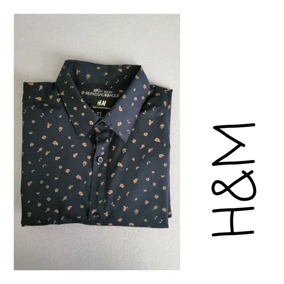 H&M | Shirts | Hm Button Down Dress Shirt Small Leaf Print | Poshmark